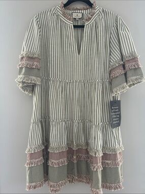 Tuckernuck Green and Pink Striped Mini Dress